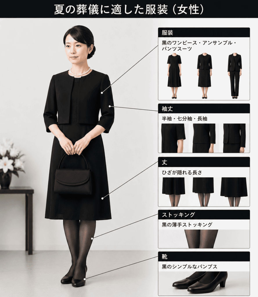 夏の葬儀に適した服装（女性）
